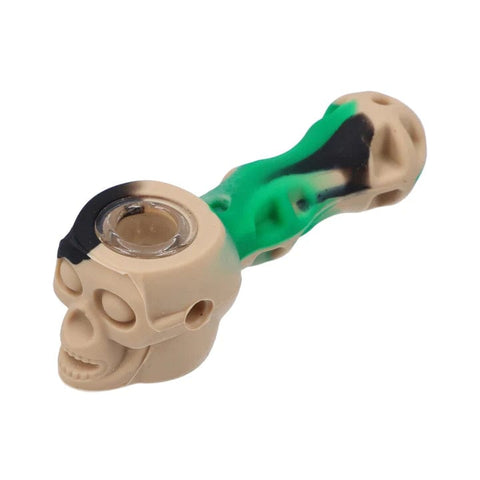 Silicone Pipe - Skulls w/Glass Bowl and Dab Tool - Assorted