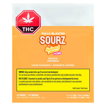 Spinach Sourz 1 Pack Spinach Sourz Peach Orange 1:1 THC CBD Gummies Edibles