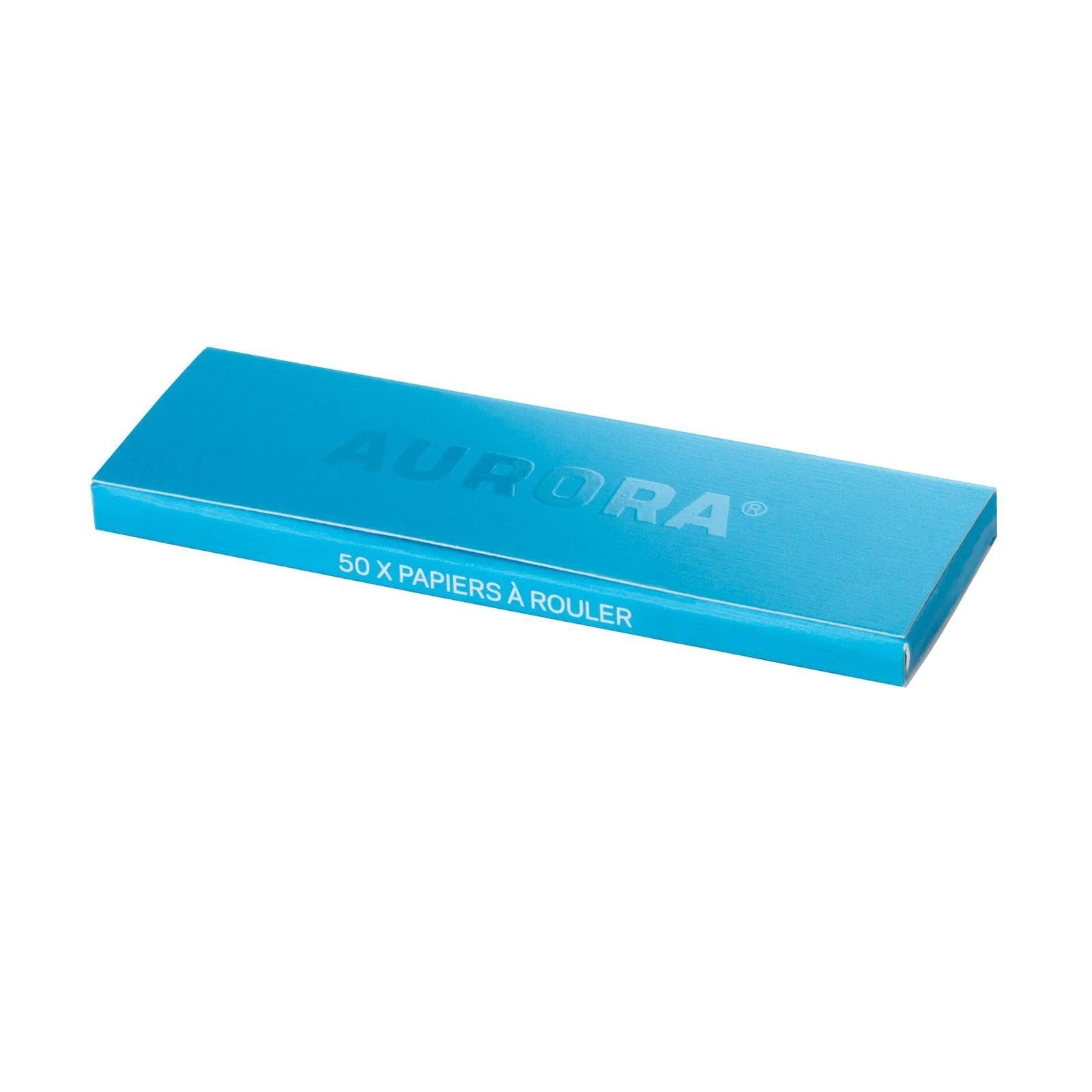 Aurora Unrefined Blue Rolling Papers - Single Wide displayed as a flat, blue booklet against a plain white background.