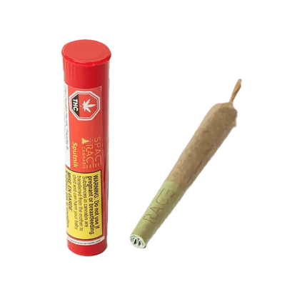 Close-up of the Sputnik Pre Rolled 1 x 0.4 g pre-roll against a dark background, emphasizing its paper wrap and branding.