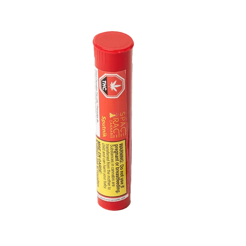 Close-up of the Sputnik Pre Rolled 1 x 0.4 g package with bold lettering against a dark background.