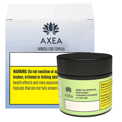 Close-up of the Green Tea Botanical Moisturizer container with a dark label and white text against a plain background.