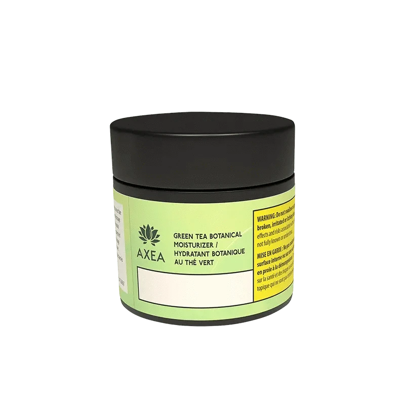 Front view of the Green Tea Botanical Moisturizer bottle with a white label, positioned against a blurred, light background.