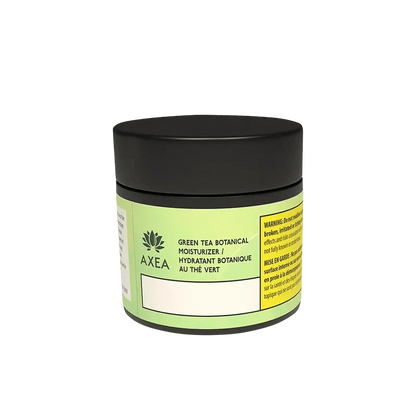 Front view of the Green Tea Botanical Moisturizer bottle with a white label, positioned against a blurred, light background.