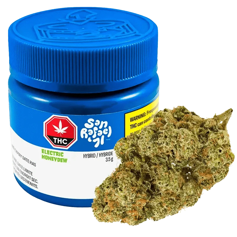 Front view of the San Rafael Electric Honeydew package with warnings, featuring a bright yellow and green label.