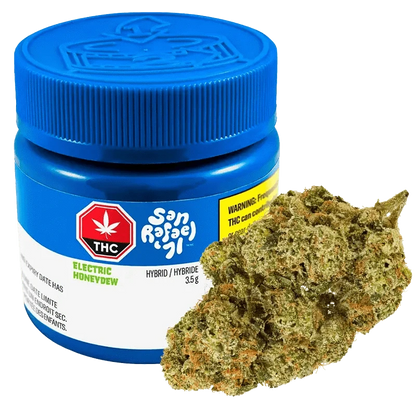 Front view of the San Rafael Electric Honeydew package with warnings, featuring a bright yellow and green label.