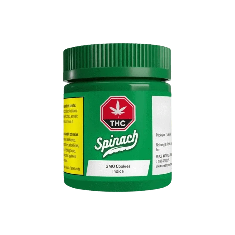 Front view of the GMO Cookies container, displaying text and branding on a white background.