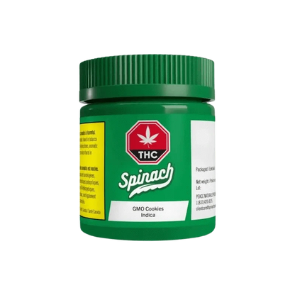 Front view of the GMO Cookies container, displaying text and branding on a white background.