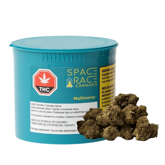 Front view of the Space Multiverse packaging with warning symbols against a white background.