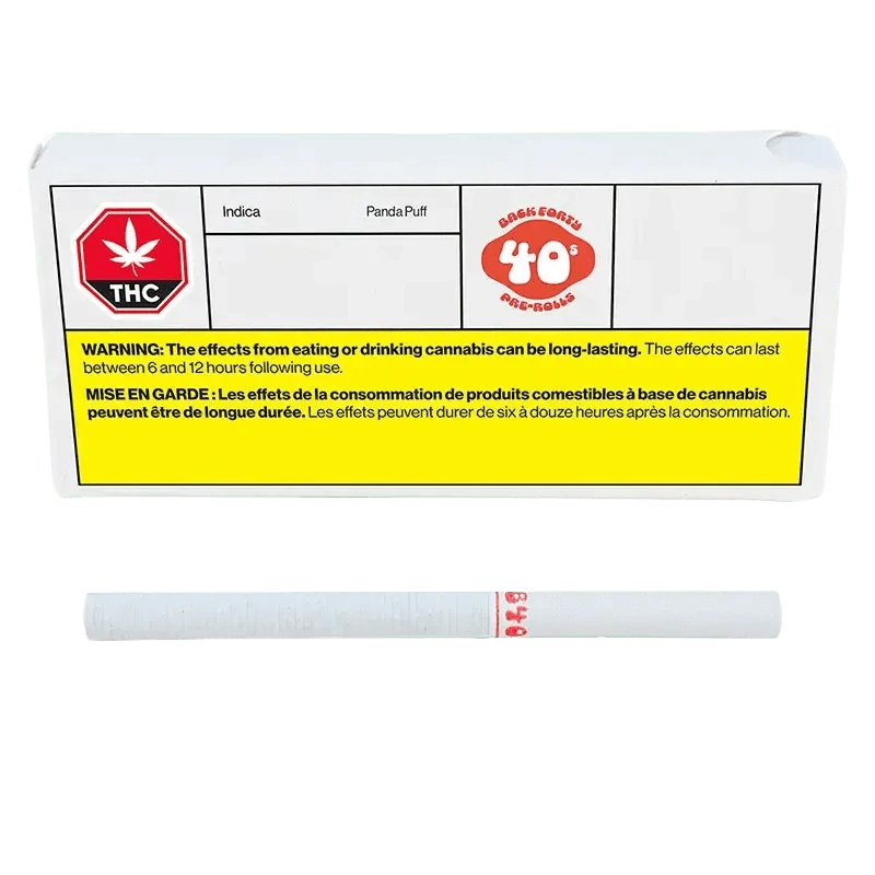 Front view of the Panda Puff Pre Rolled 10 x 0.35 g package with a warning label and colorful cannabis-themed graphics.