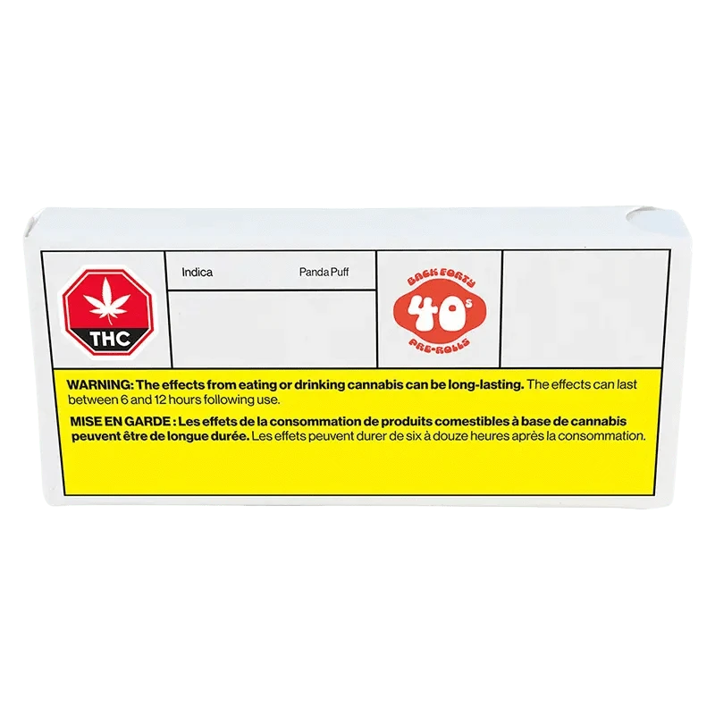 Front view of the Panda Puff Pre Rolled 10 x 0.35 g packaging, displaying a warning symbol against a black background.