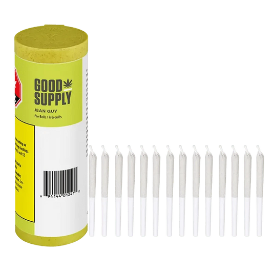 A close-up shot of the Jean Guy Pre Rolled 14 x 0.5 g pre-rolls, neatly arranged against a neutral background.