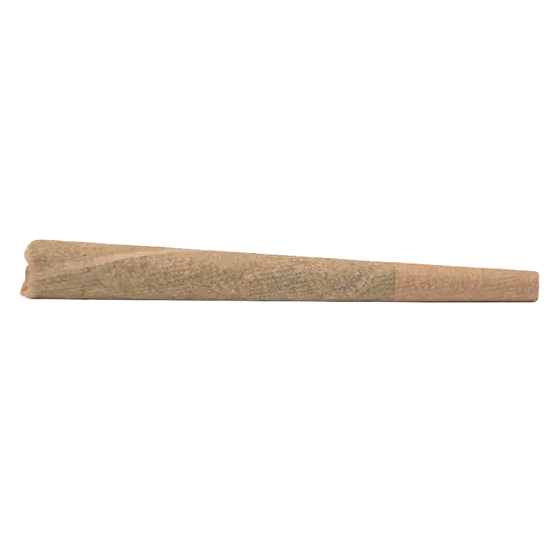 Side view of the Pink Grapefruit OG PR 1 x 1 g pre-roll showing its tapered, hand-rolled brown paper against a white background.