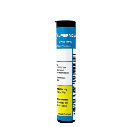 Close-up of the Space Funk Pre Rolled 1 x 0.5 g packaging with bold text against a dark background.