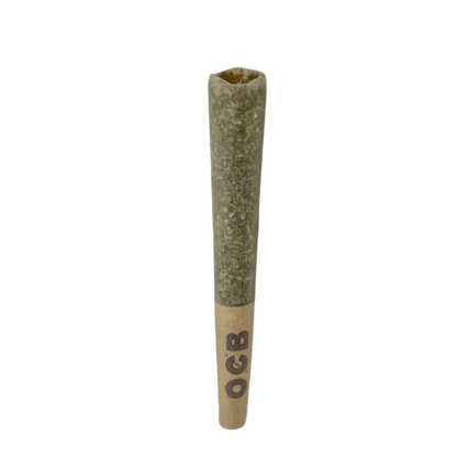 Close-up of the Space Funk Pre Rolled 1 x 0.5 g pre-roll, a cylindrical paper roll with a slightly conical shape, against a plain white background.
