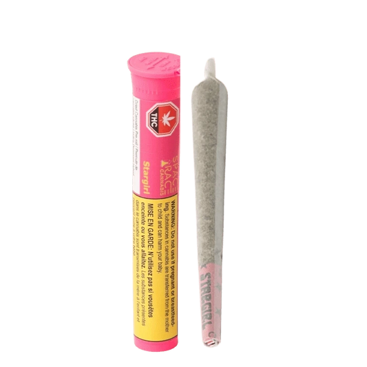Close-up of the Stargirl Pre Rolled 1 x 1.0 g package with a dark background and visible branding details.