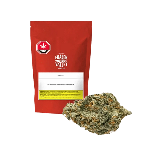 Front view of the BC Bounty product, displaying a bright green plant with textured buds against a plain white background.