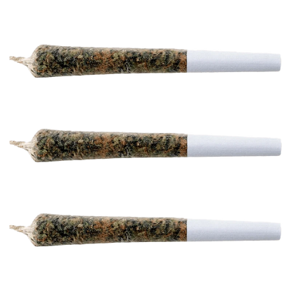 A close-up, angled view of the Diamond Mints Pre Rolled 3 x 0.5 g pre-rolls, showing the dark, textured paper and tightly packed contents.