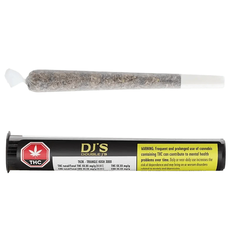 Front view of the TK3k Pre Rolled 2 x 1 g packaging, displaying bold text against a dark background.