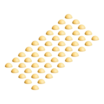 Overhead view of Hash Rosin Drops, golden-toned drops scattered across a neutral background.