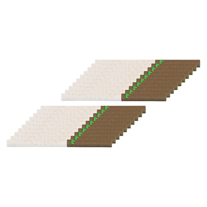 Two angled rows of thin brown and white filters with small green triangle accents, shown from a slight top-front perspective for Cold Creek Kush PR 20 x 0.4 g