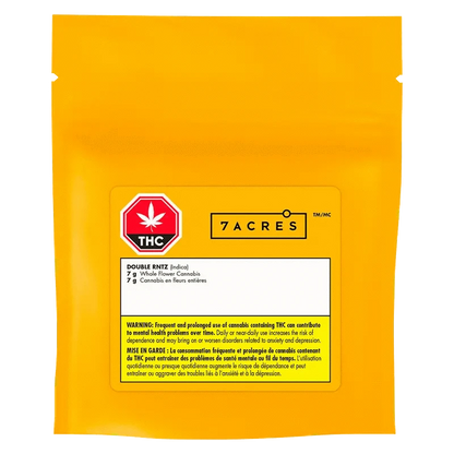 Front view of the 7 Acres Double RNTZ packaging, displaying a warning message in French on a white background.
