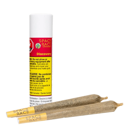 Close-up shot of the Discovery Pre Rolled 2 x 1 g packaging, showcasing the branding on a light background.