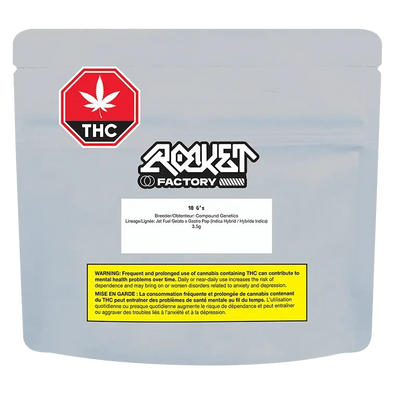 A close-up shot of the “10 G’s” packaging against a black background, displaying warning text and branding details.