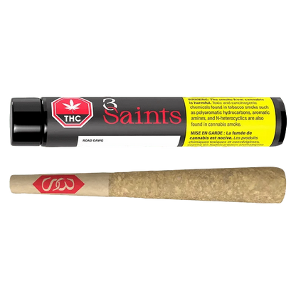 Road Dawg Pre Rolled 1 x 0.5 g packaging with a white background and red and black text, viewed at a slight angle.