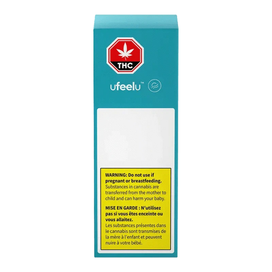 A close-up of the Calm Drops (CBD:CBG) packaging featuring a warning label, viewed from a slightly angled perspective.