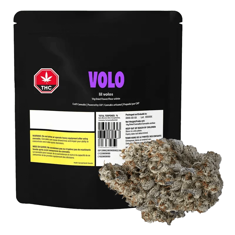 Front view of the “lil volos” packaging, displaying the brand name and product information against a white background.