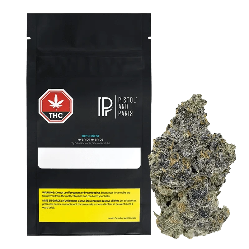 Front view of the BC's Finest package, featuring a bold black and white design with red accents, and visible French text.