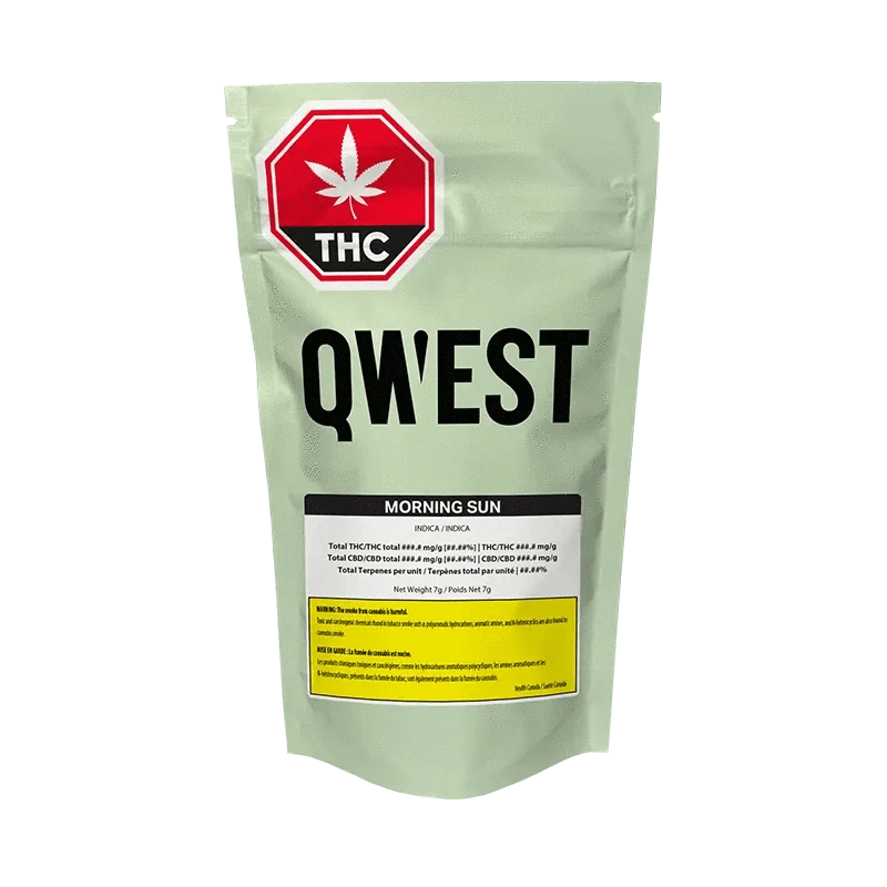 Front view of the Qwest Morning Sun package, featuring bold white lettering on a black background.