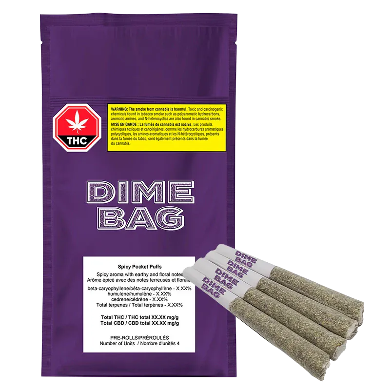 Dime Bag 2 g Dime Bag Spicy Pocket Puffs 4x0.5g Portable Cannabis Hybrid Joints