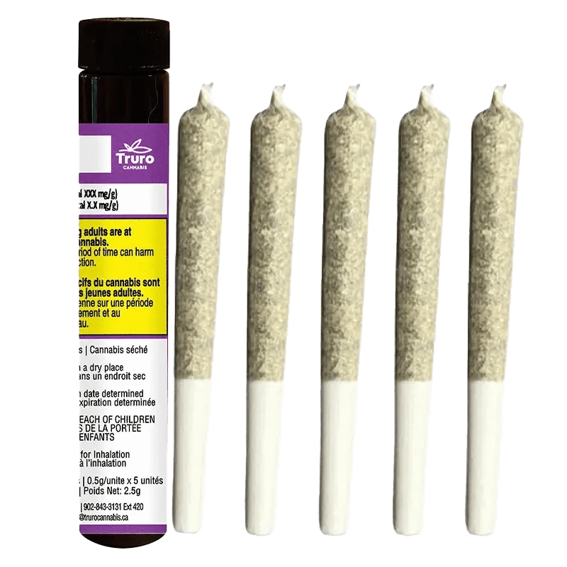 Front view of the Donair Kush Pre Rolled 5 x 0.5 g pre-rolled joints, packaged in a silver bag with the brand logo.