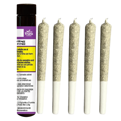 Front view of the Donair Kush Pre Rolled 5 x 0.5 g pre-rolled joints, packaged in a silver bag with the brand logo.