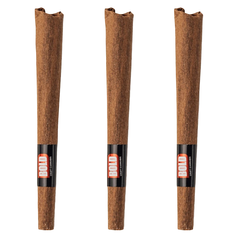 A studio shot of three Root Beer Float Blunt Pre Rolled 0.5 g pre-rolls against a plain white background.