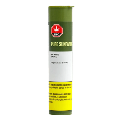 Front view of the Big White Pre Rolled 5 x 0.5 g pre-rolls, showcasing the product packaging with bold branding.