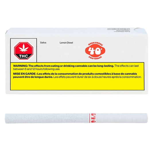 Front view of the “Lemon Diesel Pre Rolled 10 x 0.35 g” package, showing a warning about consumption and cannabis effects.