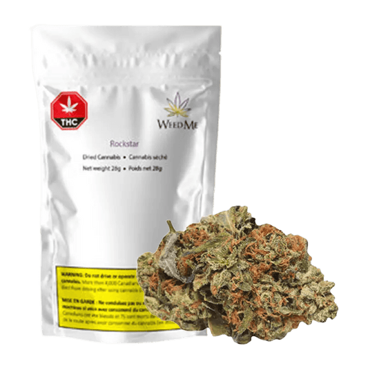 Front view of the Rockstar package with a white background and a red and green logo.