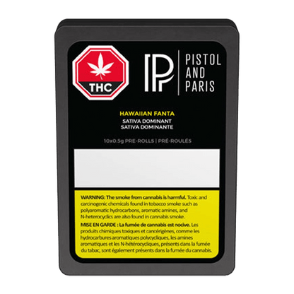 Front view of the “Hawaiian Fanta Pre Rolled 10 x 0.5 g” packaging with a bold red design and white text.