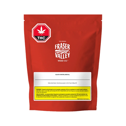 Front view of the Fraser Valley Black Sherb packaging, displaying the brand logo on a white background.
