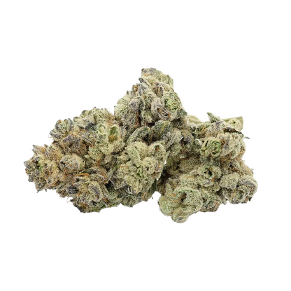 Close-up front view of a frosty, light-green nug cluster of Animal Tsunami against a plain white background.