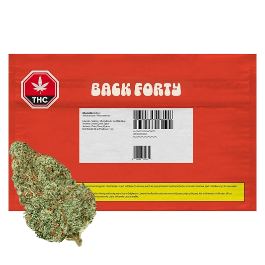 Front view of the Chemzilla package, displaying a THC symbol and product information on a white background.