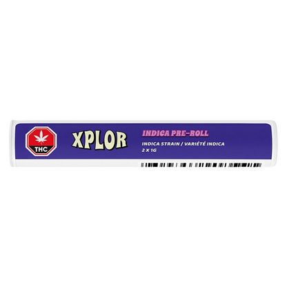 Front view of the Indica Pre Rolled 2 x 1 g package, displaying bold branding against a stark white background.