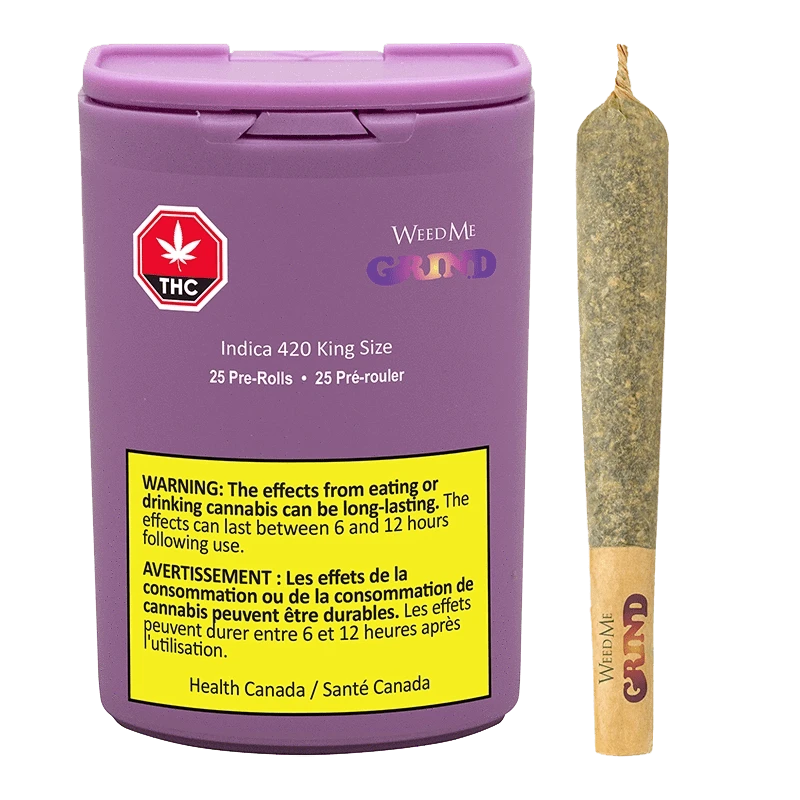 Close-up of the 420 King Size Pre Rolled 25 x 0.7 g pre-rolls against a vibrant purple and yellow backdrop.