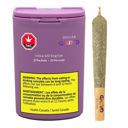 Close-up of the 420 King Size Pre Rolled 25 x 0.7 g pre-rolls against a vibrant purple and yellow backdrop.