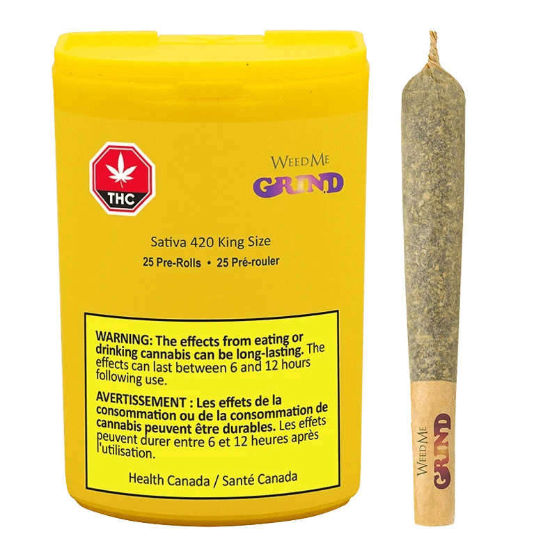 A close-up of the 420 King Size Pre Rolled 25 x 0.7 g package against a black background, featuring bold, colorful branding.