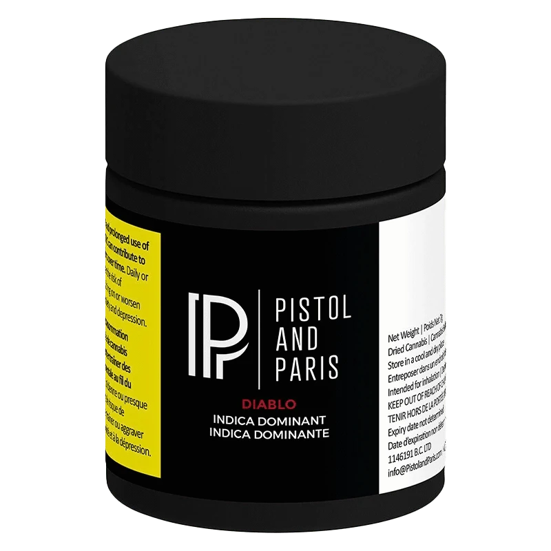 Close-up of the Diablo product label, featuring black text on a white background with safety information in French.