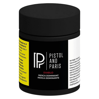 Close-up of the Diablo product label, featuring black text on a white background with safety information in French.